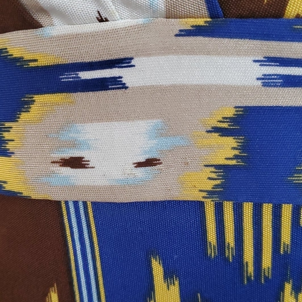 Tory Burch 100% Silk Ikat Resort Midi Dress Blue Yellow Small - Picture 6 of 10
